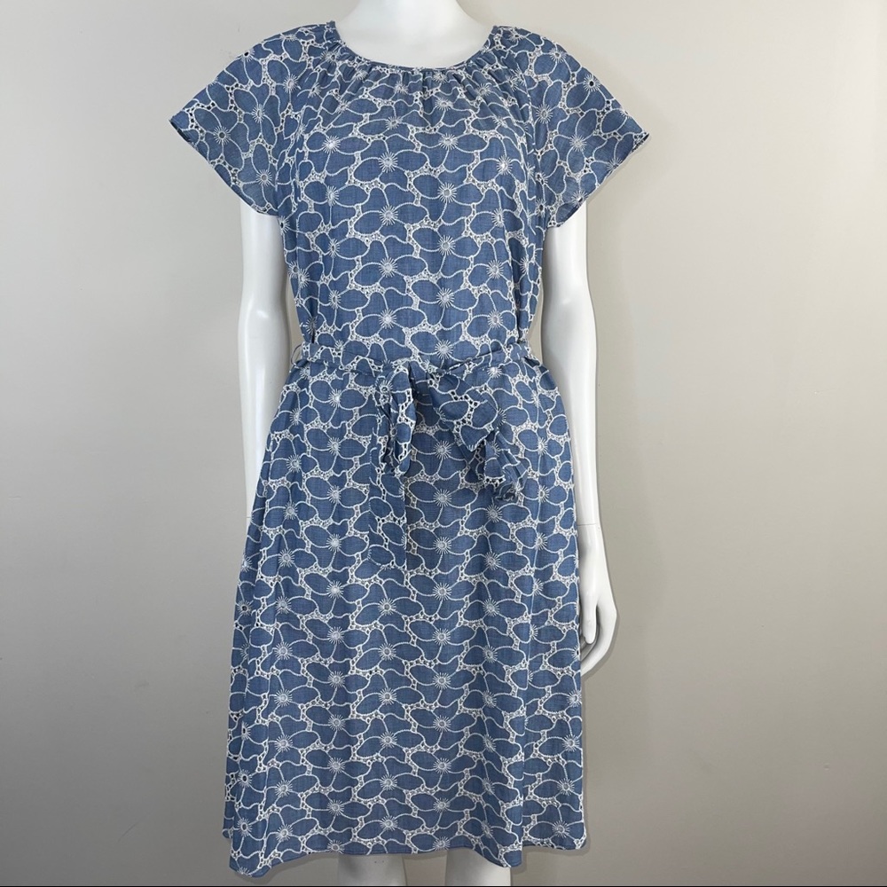 Draper James Embroidered Chambray Popover Dress